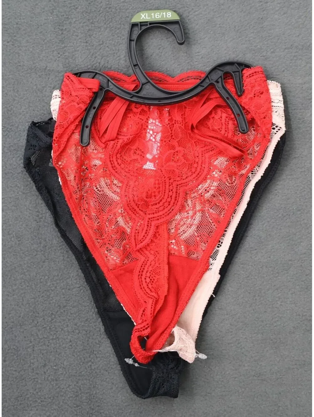 Joyspun 3-Pack Womens Lace String Thong Panties XL 16-18 Black Pink Red